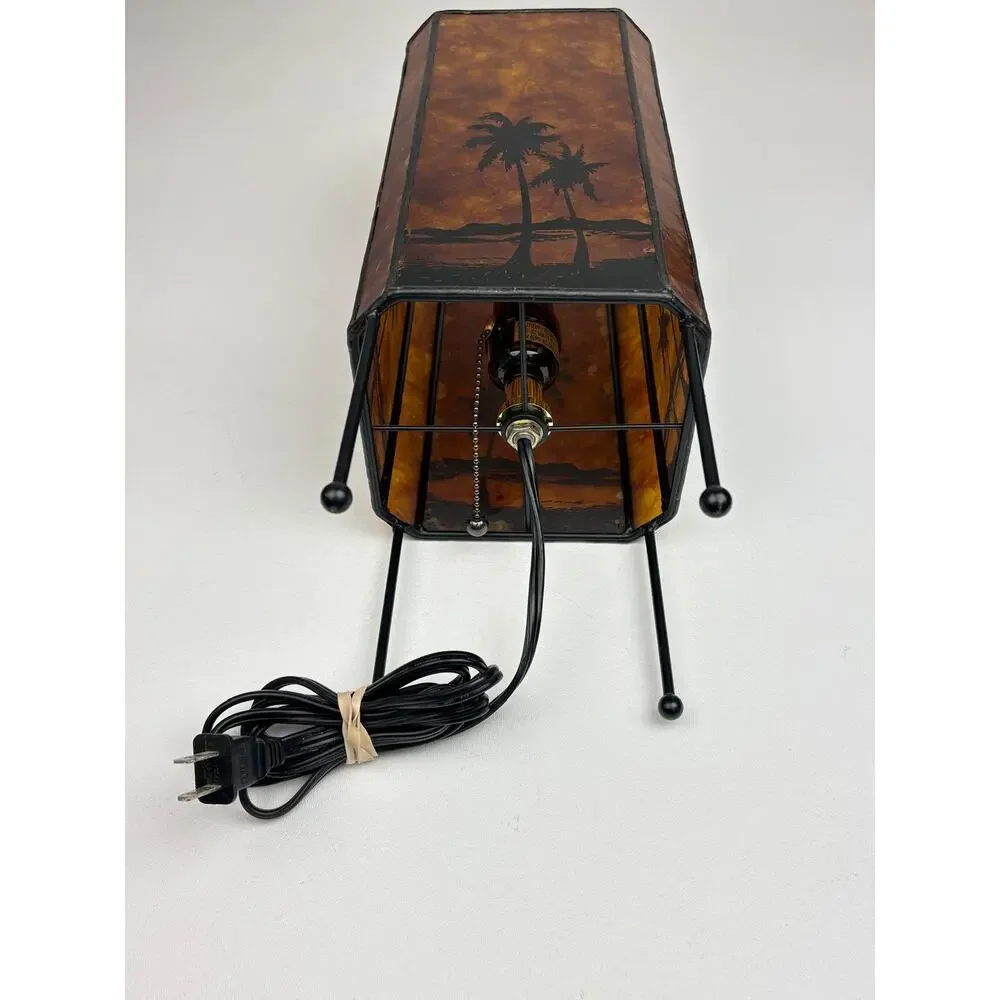 Vintage Hawaiian Palm Tree Mica Style Shade Table Lamp 6in W x 16in H
